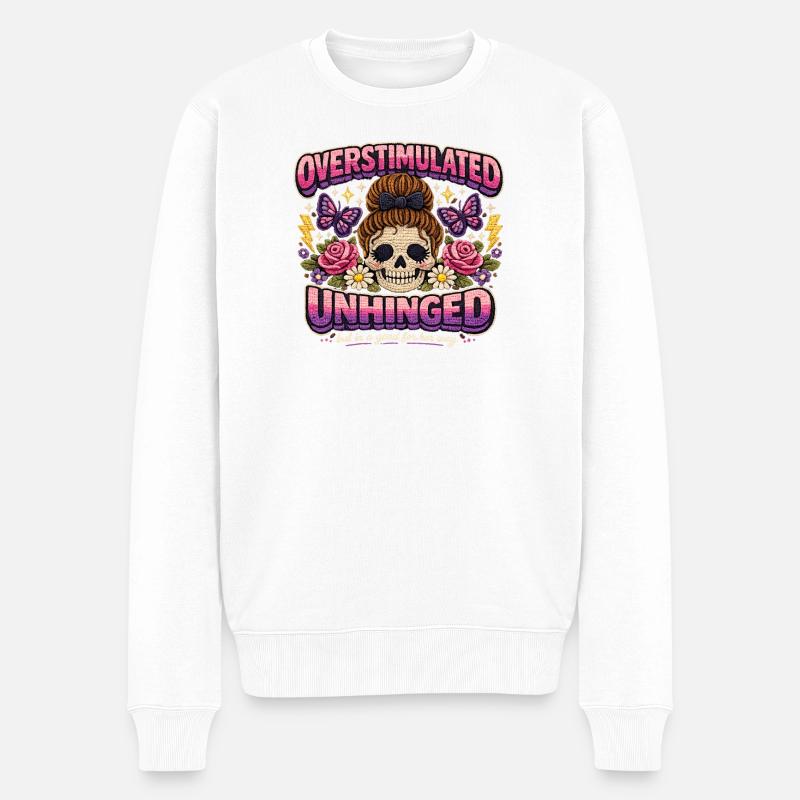Overstimulated Unhinged Patch Skelett Geschenk - Männer Premium Bio Pullover - Weiß