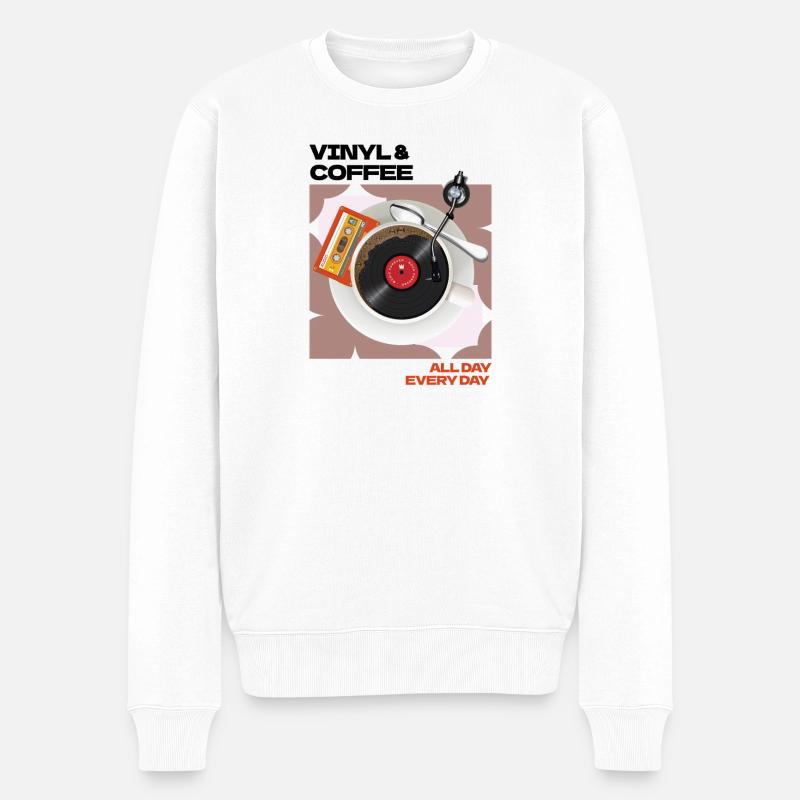 Vinyl & Coffee All Day Every Day - Männer Premium Bio Pullover - Weiß