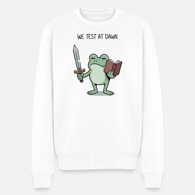 Dawn Froschritter Leseschwert-Design - Männer Premium Bio Pullover - Weiß
