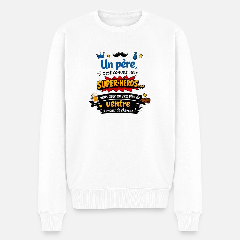 Père Super-Héros du Ventre - Pull Premium bio Homme - blanc