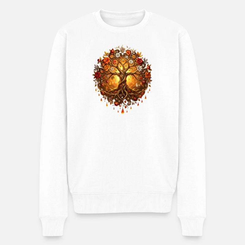 Arbre de Feu dans Mandala - Pull Premium bio Homme - blanc