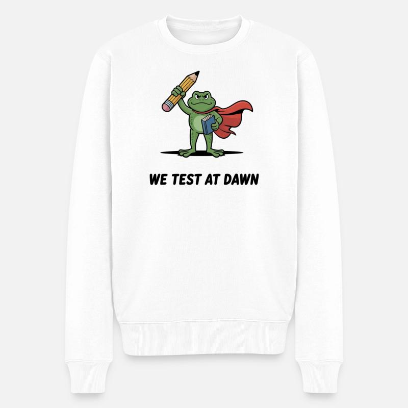 Dawn Test Froschheld - Männer Premium Bio Pullover - Weiß