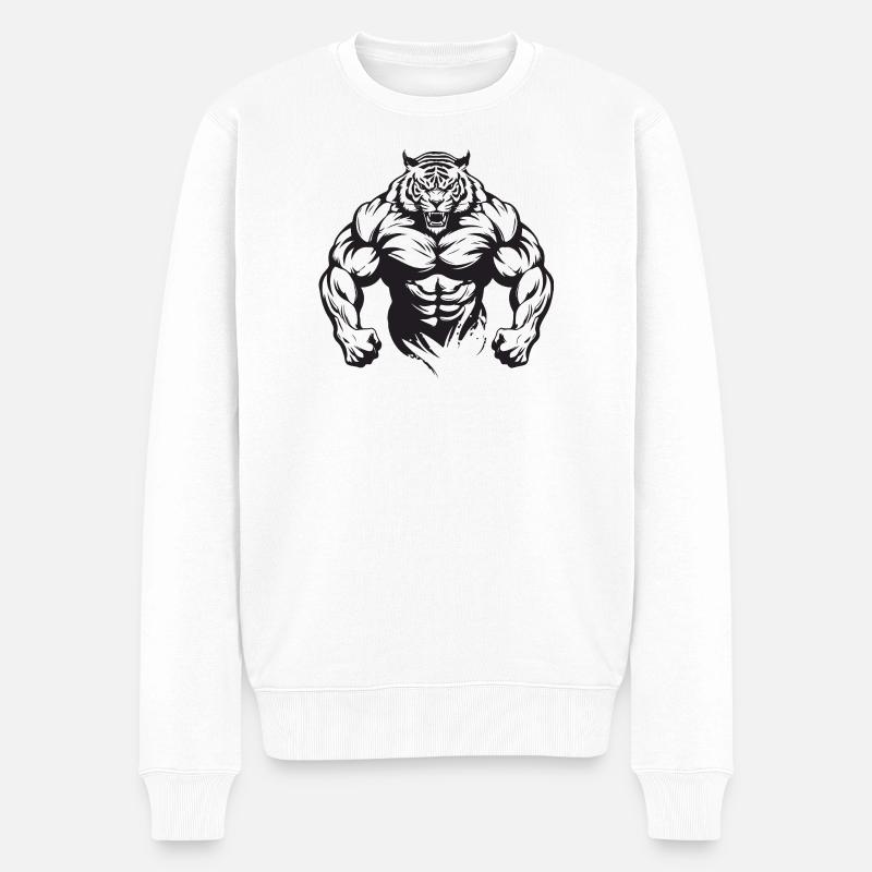 Tiger Bodybuilding - Männer Premium Bio Pullover - Weiß