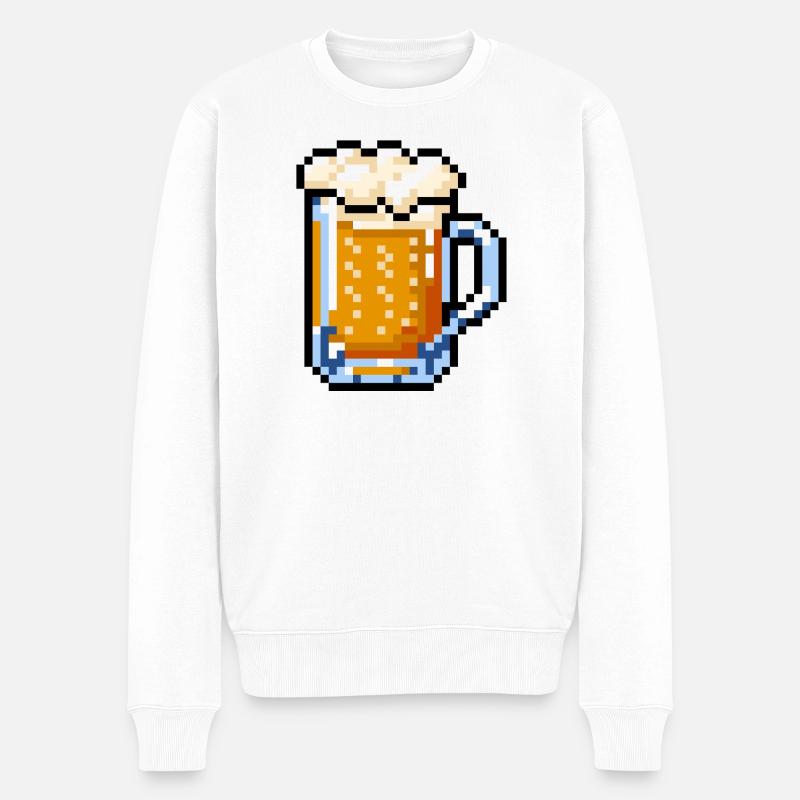 Bierglas Pixel Art – Retro Bier Design - Männer Premium Bio Pullover - Weiß