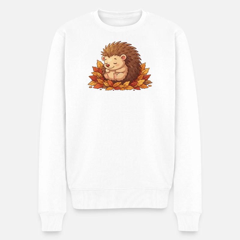 Kuscheliger Igel im Herbstlaub - Männer Premium Bio Pullover - Weiß