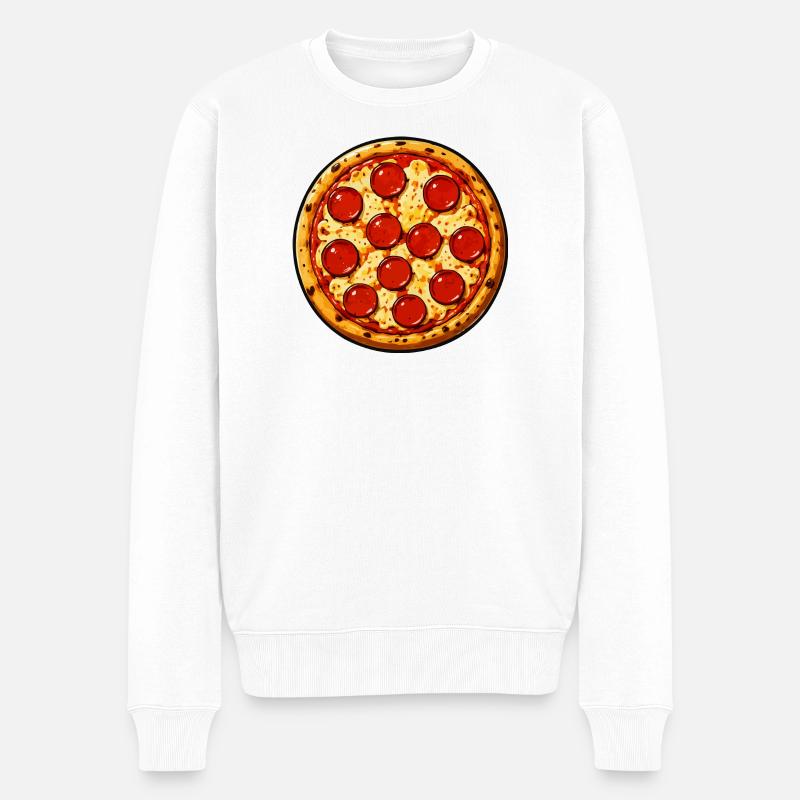 Pepperoni Pizza Illustration Comicstil - Männer Premium Bio Pullover - Weiß