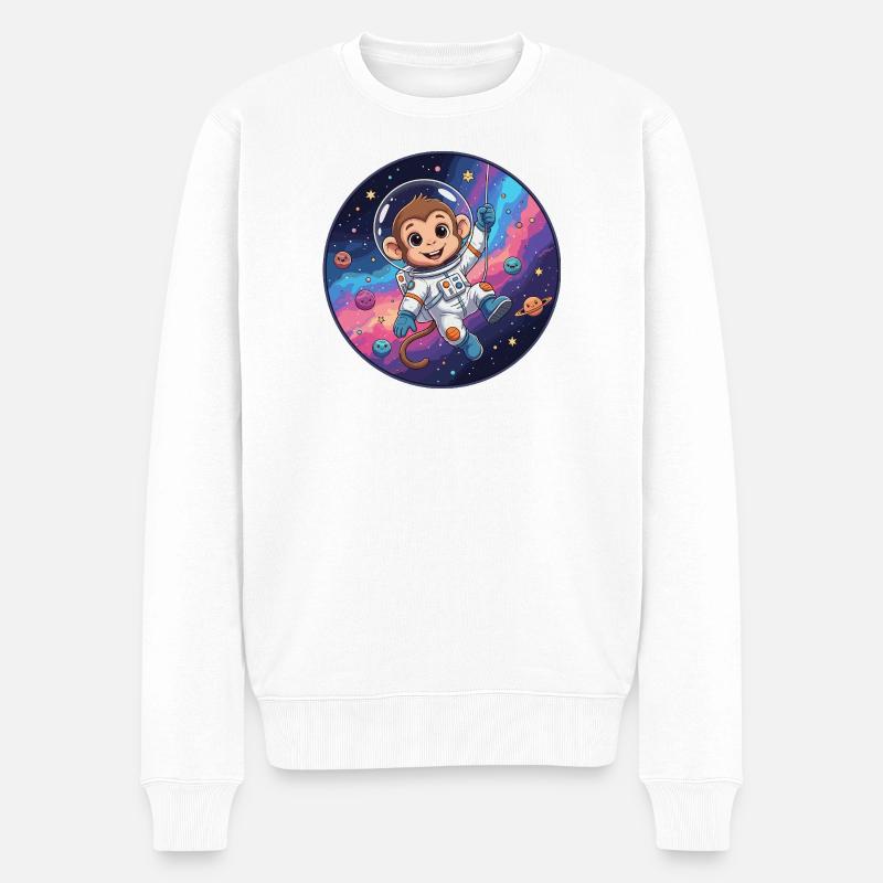 Affen-Astronaut im Sternenraum - Männer Premium Bio Pullover - Weiß