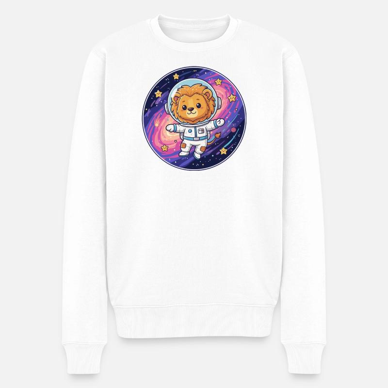 Löwe-Astronaut im Weltraum - Männer Premium Bio Pullover - Weiß