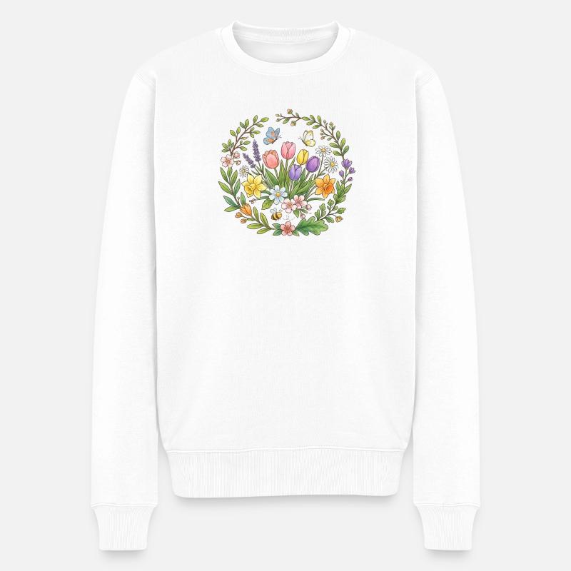 Couronne florale printanière de tulipes - Pull Premium bio Homme - blanc