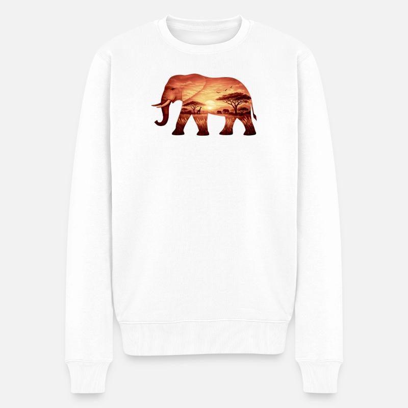 Elefant auf Savanne - Männer Premium Bio Pullover - Weiß