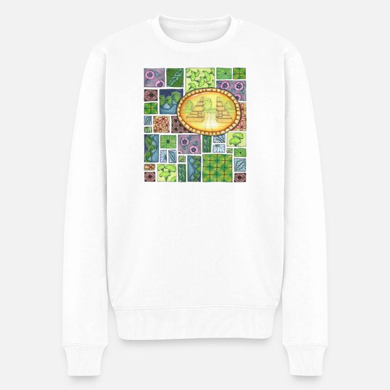 Bali temple on pattern patchwork - Männer Premium Bio Pullover - Weiß