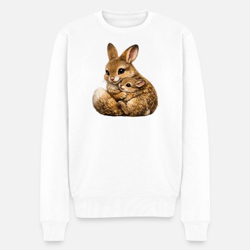 Hase umarmt Mutter und Junges - Männer Premium Bio Pullover - Weiß