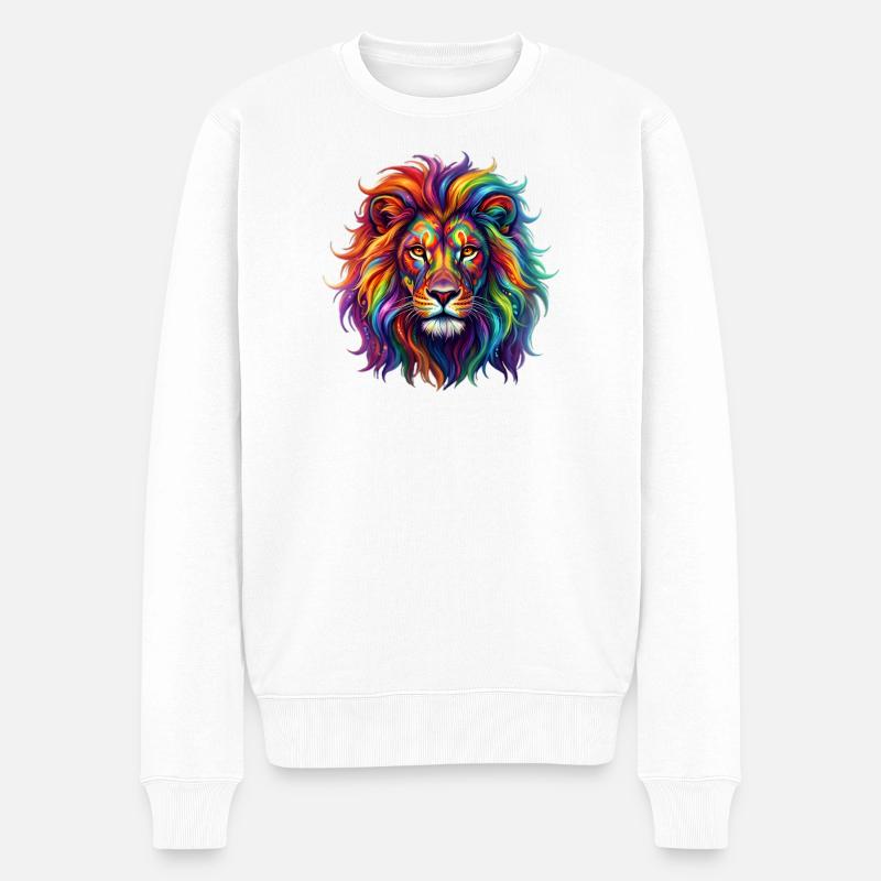 Regenbogenlöwe / Löwe in Regenbogenfarben - Männer Premium Bio Pullover - Weiß