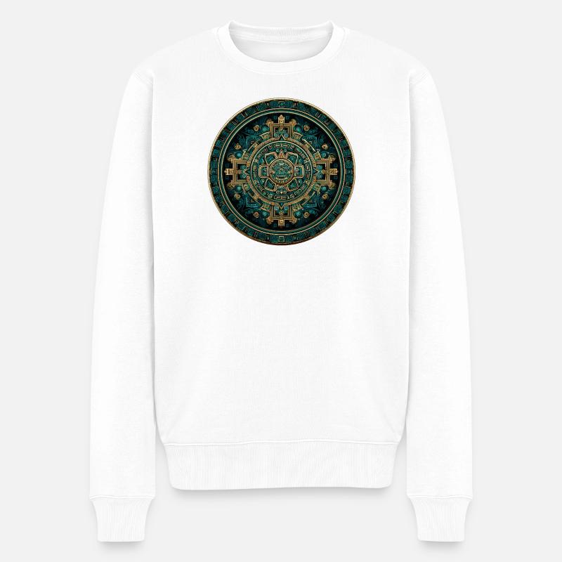 Calendrier solaire aztèque en or - Pull Premium bio Homme - blanc