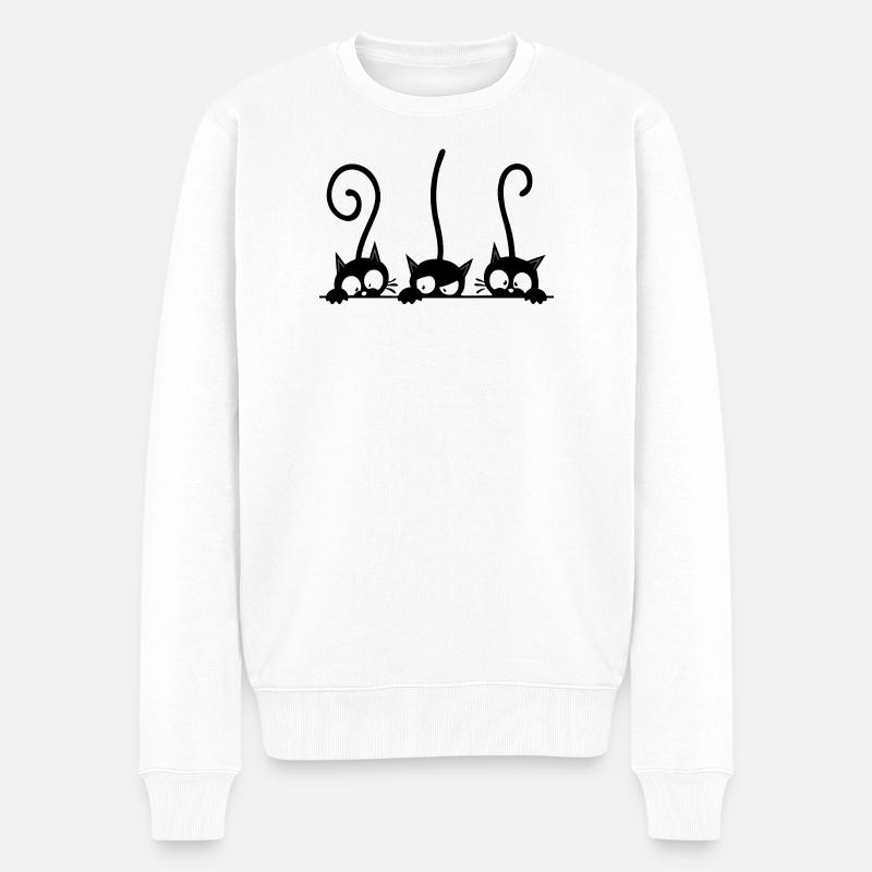 Trois chats noirs curieux - Pull Premium bio Homme - blanc
