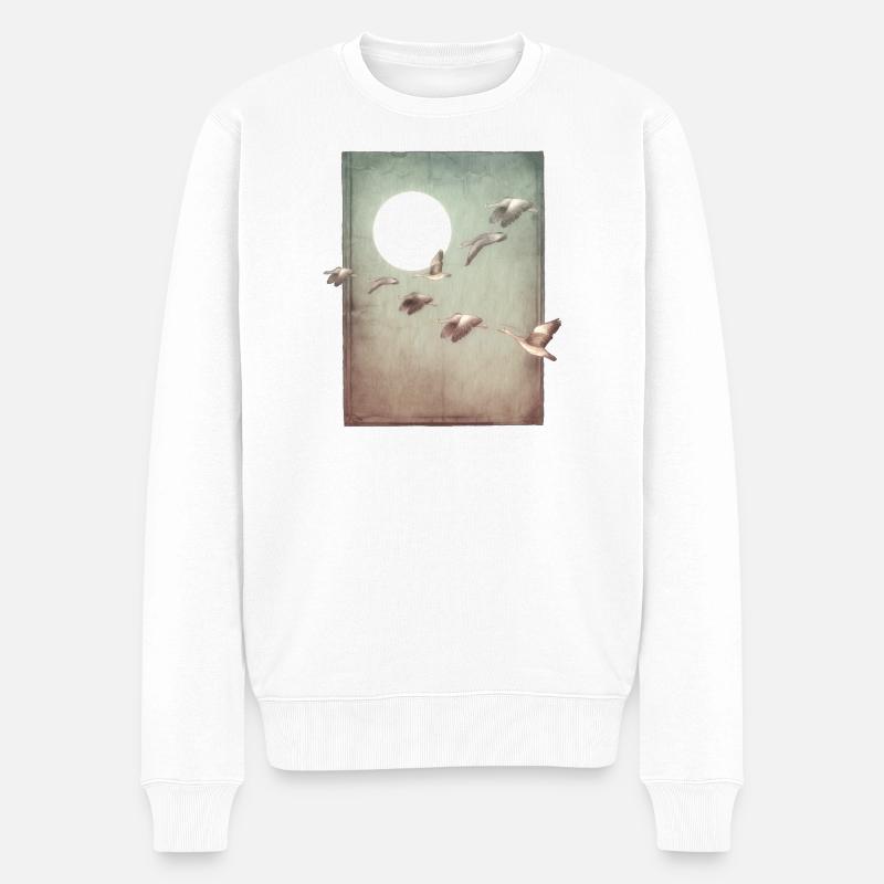 Wildgänse im Flug - handgeschnitzte Druckvorlage - Männer Premium Bio Pullover - Weiß
