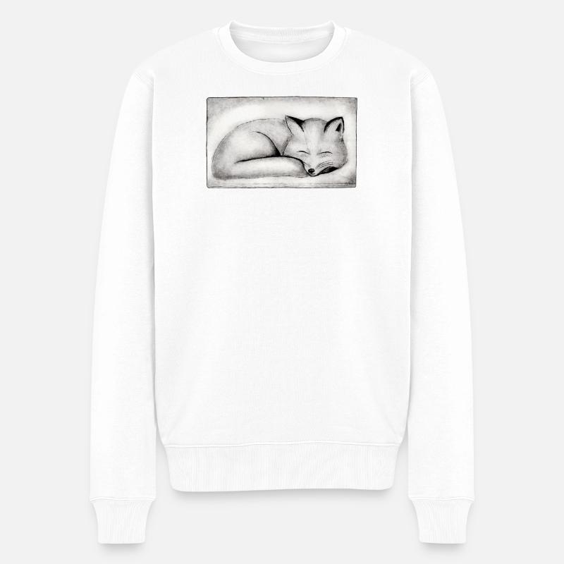 Schlafender Fuchs - handgeschnitzte Druckvorlage - Männer Premium Bio Pullover - Weiß