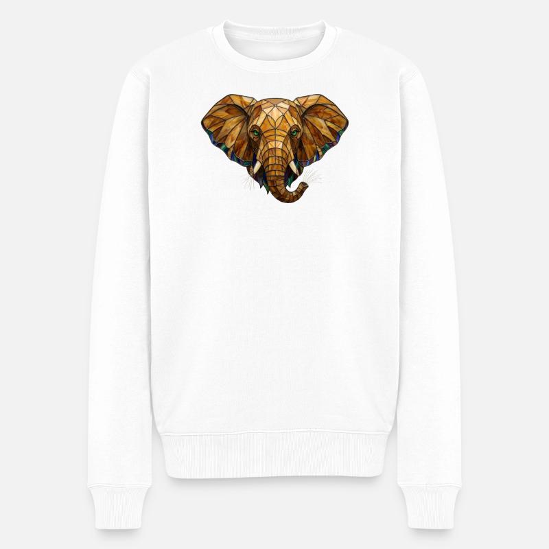 Portrait d’éléphant en vitrail mosaïque - Pull Premium bio Homme - blanc