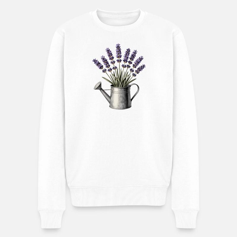 Lavendel in einer Gießkanne - Männer Premium Bio Pullover - Weiß