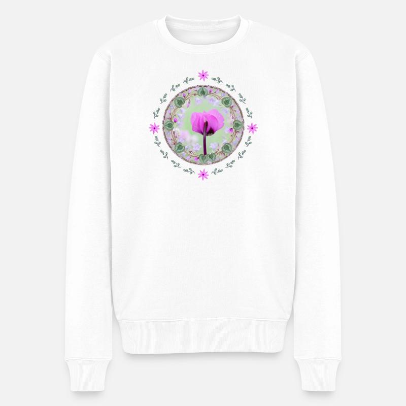 Pinkes Blütenmotiv rosa Blumenmuster - Männer Premium Bio Pullover - Weiß