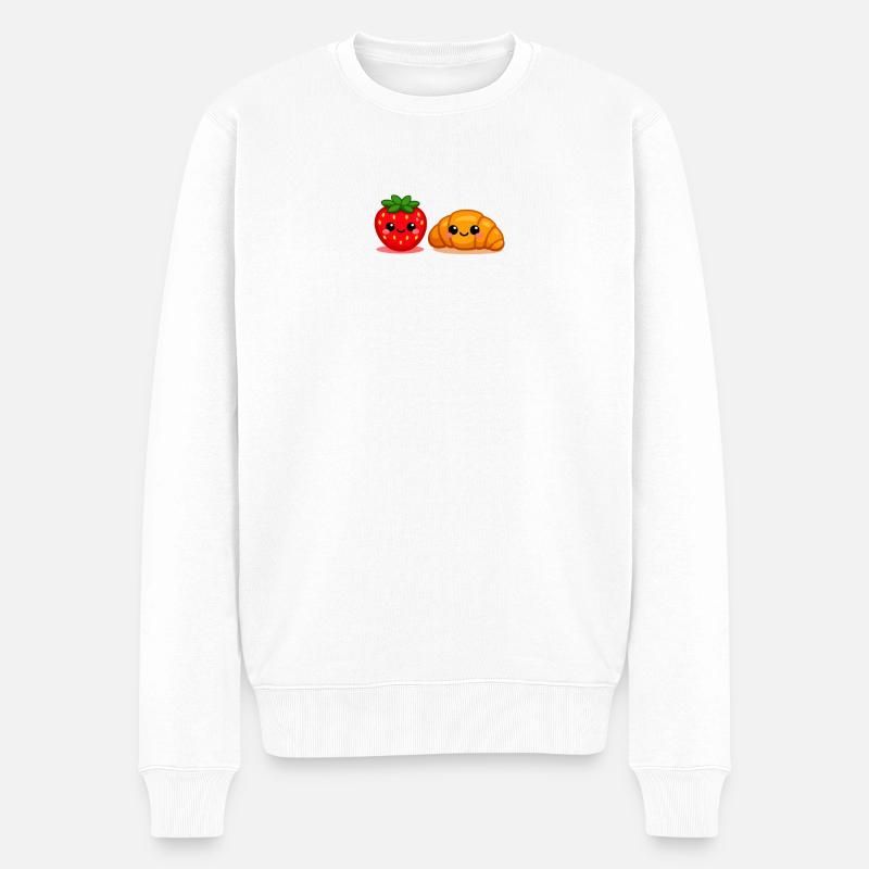 Erdbeer-Croissant-Freunde - Männer Premium Bio Pullover - Weiß