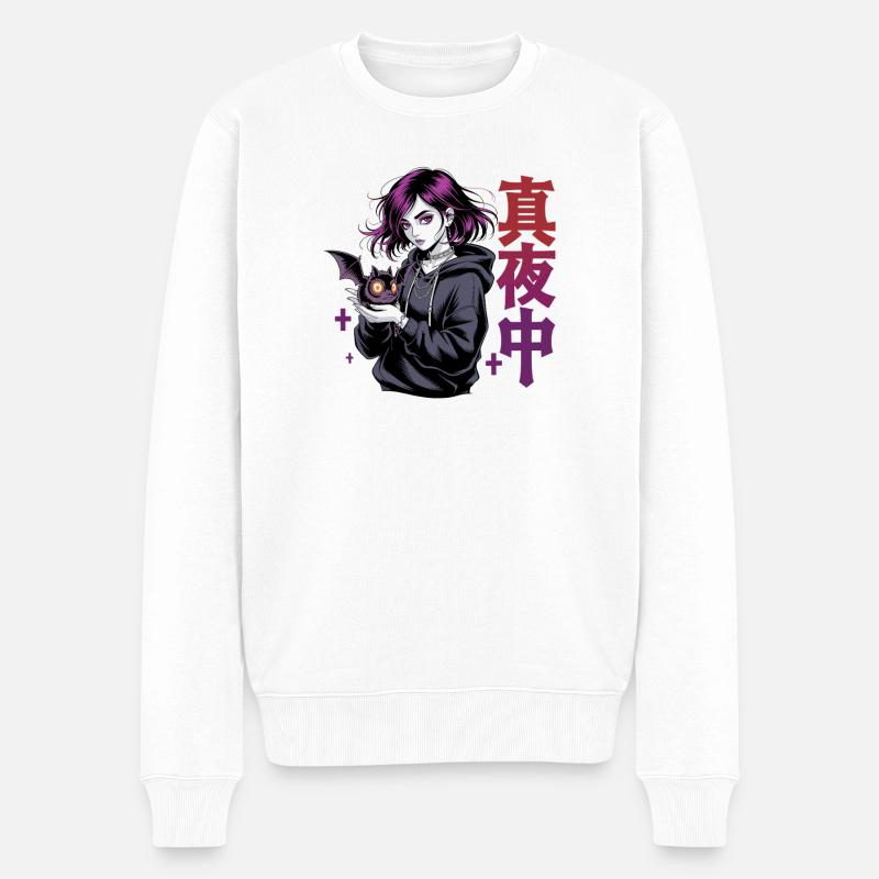 真夜中 Fille d’anime gothique Midnight Bat Gothic - Pull Premium bio Homme - blanc