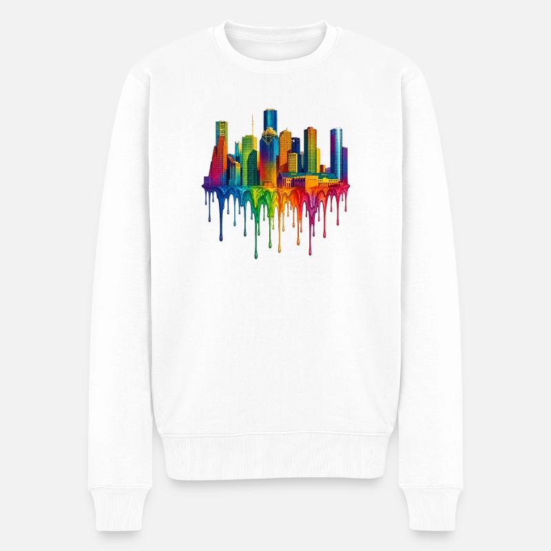 Houston, Texas – Tropfende Farbe - Männer Premium Bio Pullover - Weiß