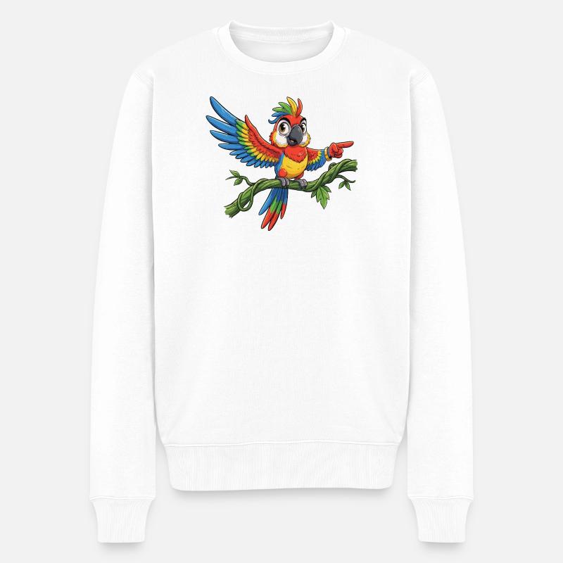 Bunter Papagei auf Ast – Pose - Männer Premium Bio Pullover - Weiß