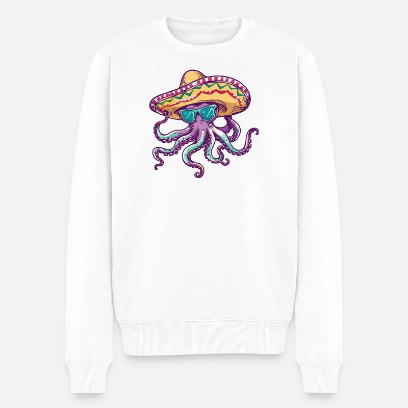 Oktopus Lustig Sombrero - Männer Premium Bio Pullover - Weiß