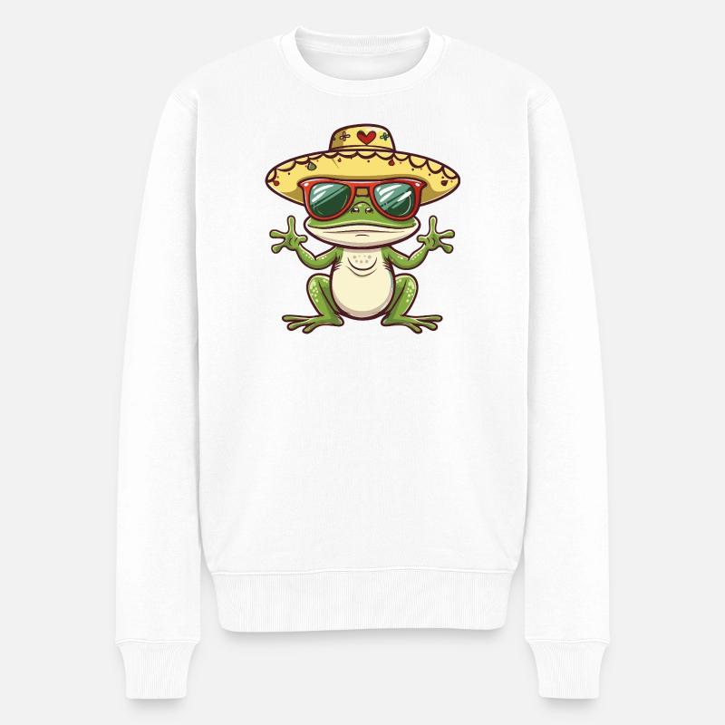 Frosch Lustig Sombrero - Männer Premium Bio Pullover - Weiß