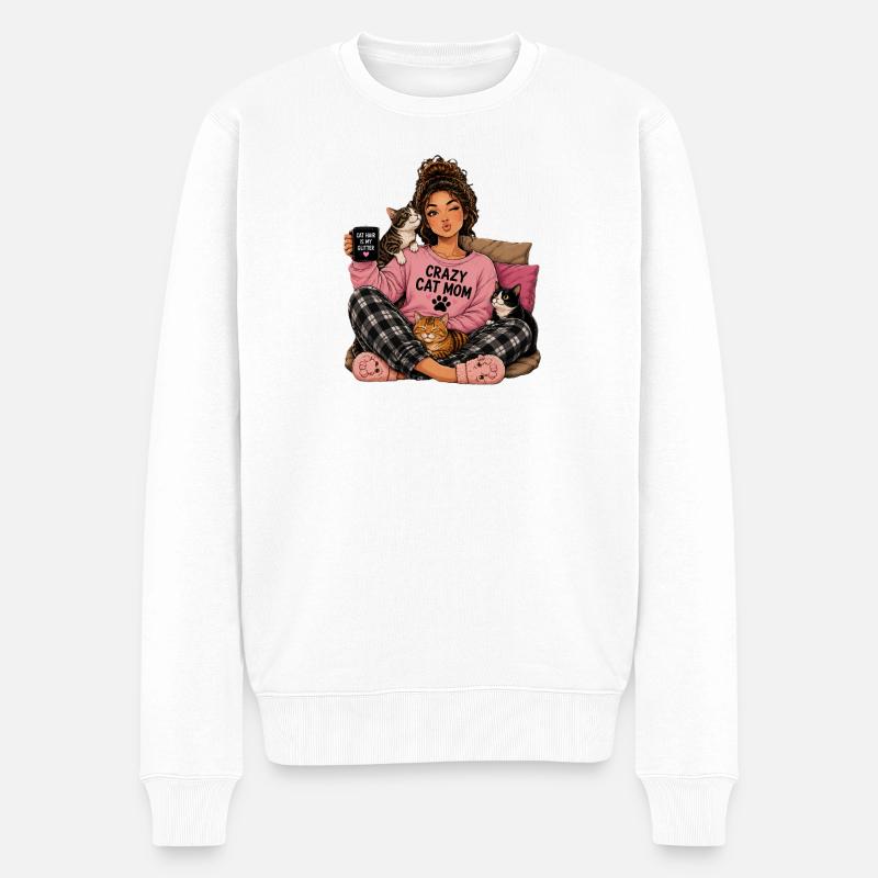 Crazy Cat Mom Kuscheldesign - Männer Premium Bio Pullover - Weiß