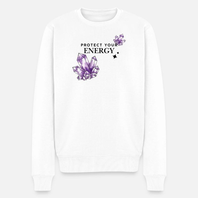 Violette Kristallcluster auf Schwarz - Männer Premium Bio Pullover - Weiß