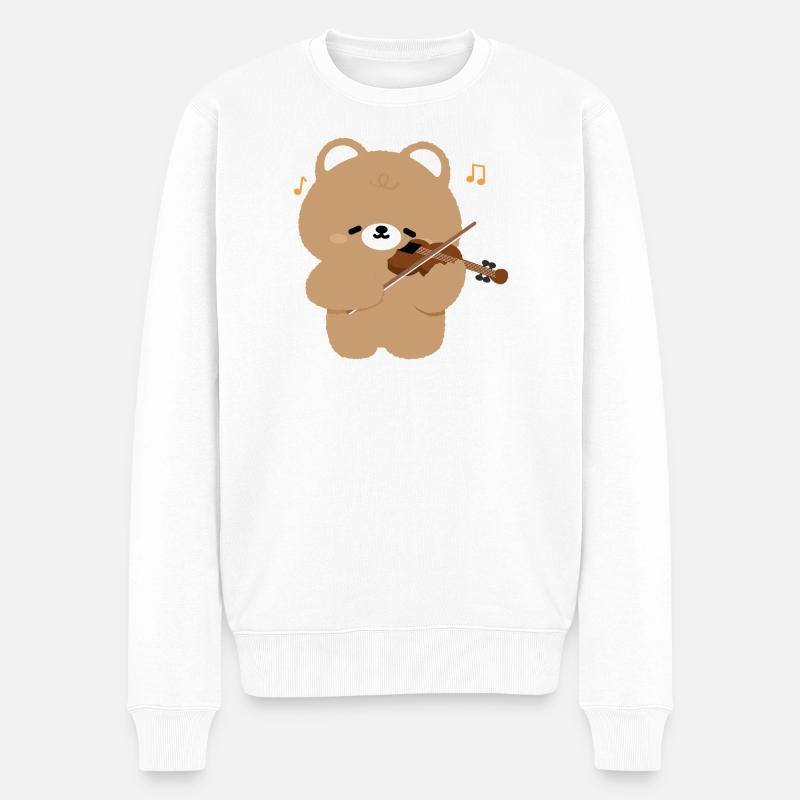 Bear Violinist Charme - Männer Premium Bio Pullover - Weiß