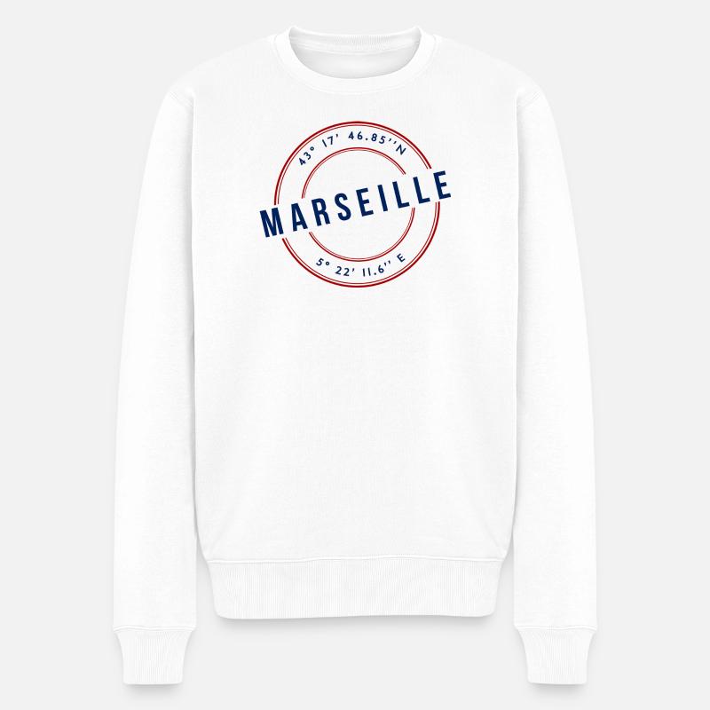 Marseille Coordonnées Géographiques Badge - Pull Premium bio Homme - blanc