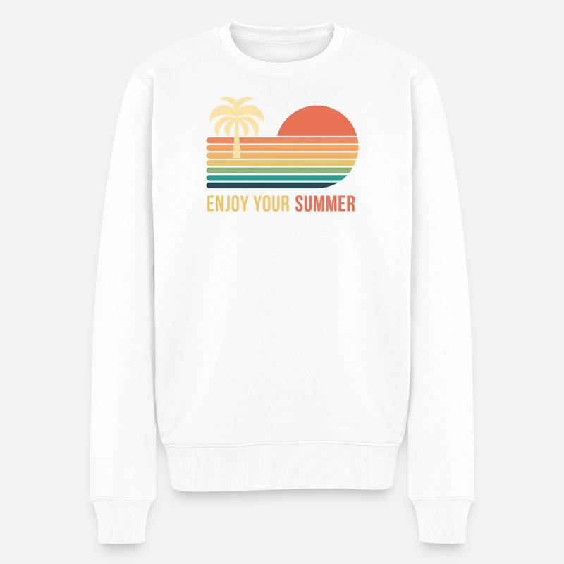 Coucher de soleil rétro palmier - Pull Premium bio Homme - blanc