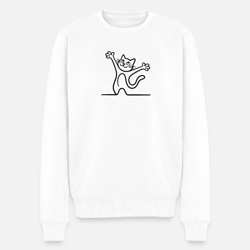 Chat Stretching - Ultra Mignon & Zen - Pull Premium bio Homme - blanc