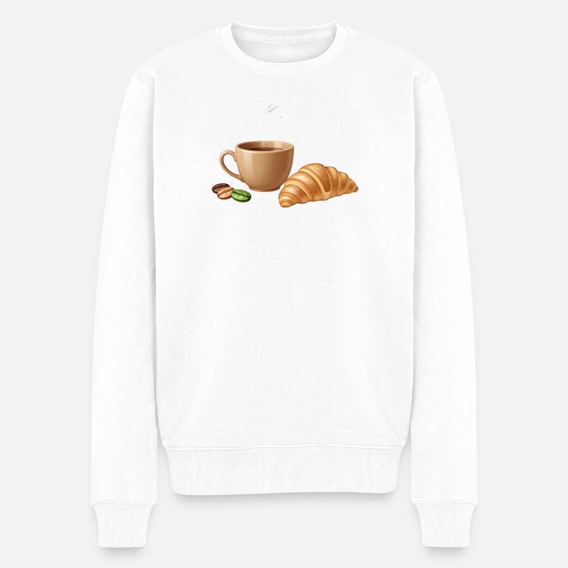 Kaffee Croissant Moment - Männer Premium Bio Pullover - Weiß