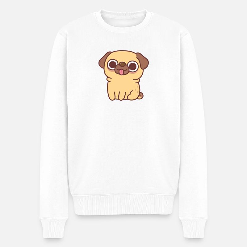 Niedlicher sitzender Reh-Mops - Männer Premium Bio Pullover - Weiß