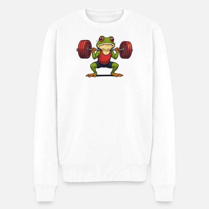Grenouille haltérophile musclée - Pull Premium bio Homme - blanc