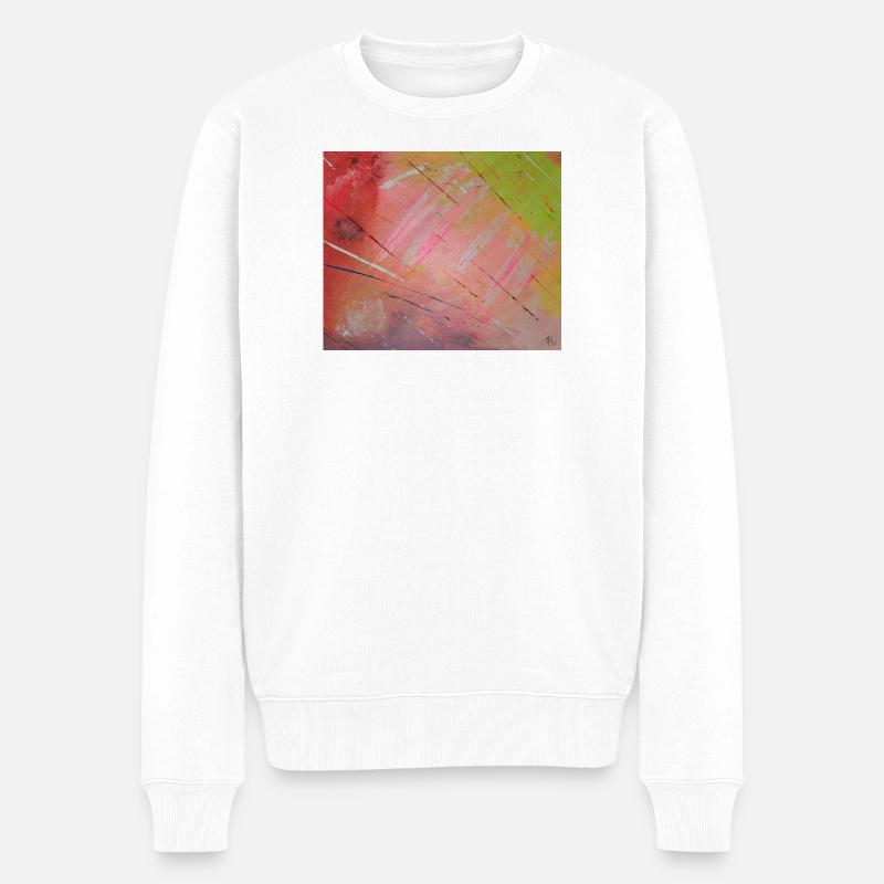 Neon-Diagonalstreifen Abstrakt - Männer Premium Bio Pullover - Weiß