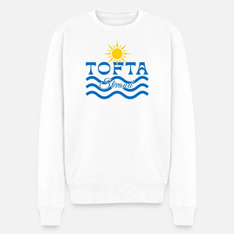 Tofta Strand-Sonne und Wellen - Männer Premium Bio Pullover - Weiß