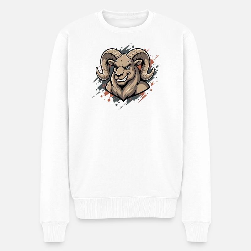 Aggressiver Ram-Maskot - Männer Premium Bio Pullover - Weiß