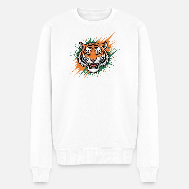 Art éclaboussuré de tête de tigre - Pull Premium bio Homme - blanc