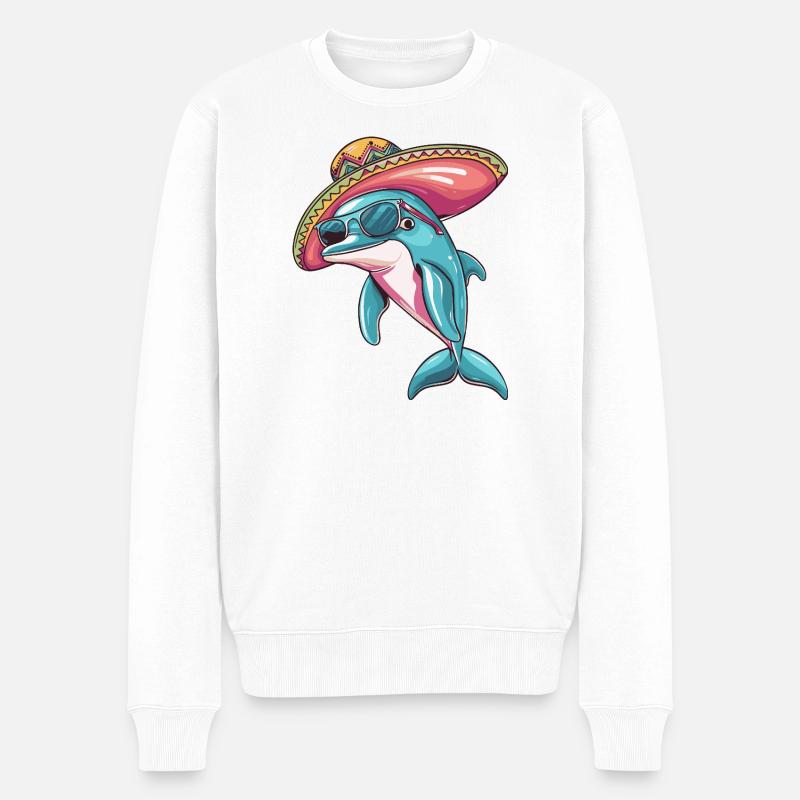 Delfin Lustig Sombrero - Männer Premium Bio Pullover - Weiß