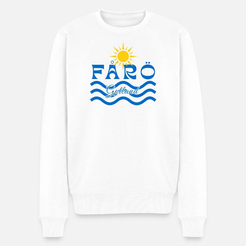 Fårö Gotland-Sonne und Wellen - Männer Premium Bio Pullover - Weiß
