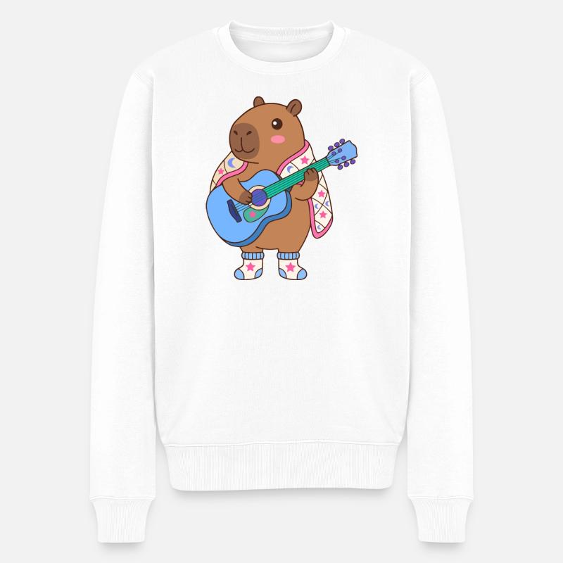 Gitarren-Capibara im Sternenumhang – Lustiges Kawaii-Tier - Männer Premium Bio Pullover - Weiß