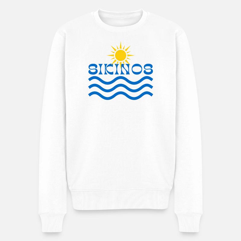 Sikonos-Soleil sur les vagues bleues - Pull Premium bio Homme - blanc