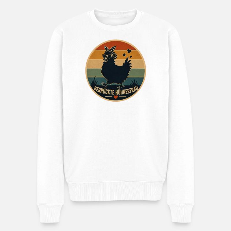 Hühnerfrau Retro - Männer Premium Bio Pullover - Weiß