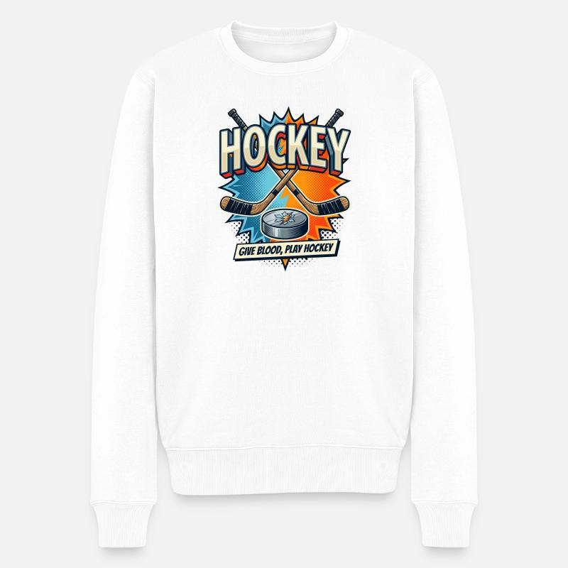 Retro Eishockey Schläger Puck Comic - Männer Premium Bio Pullover - Weiß