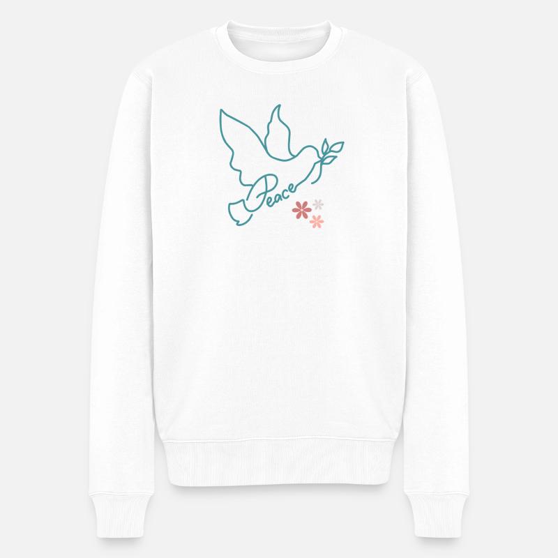 Colombe de paix avec des fleurs - Pull Premium bio Homme - blanc